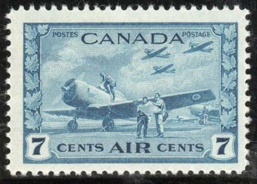 Canada 1942 War Effort 7c blue lightly mounted mint. SG 400. Cat £5,50 (2022)