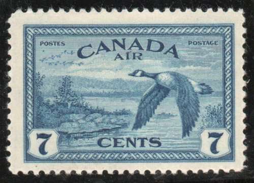 Canada 1946-47 Peace 7c blue Air stamp lightly mounted mint. SG 407. Cat £6 (2022)