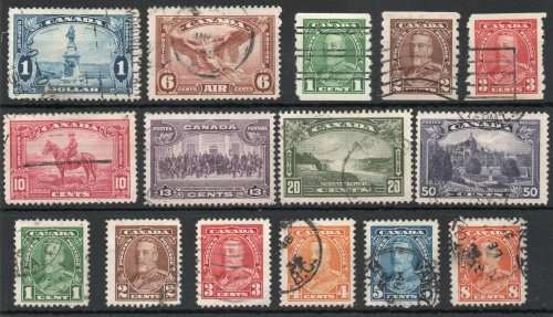 Canada 1935 Definitive set of 11 + 6c Air + coil set of 3 very fine used. SG 341-355. Cat £57 (2022)