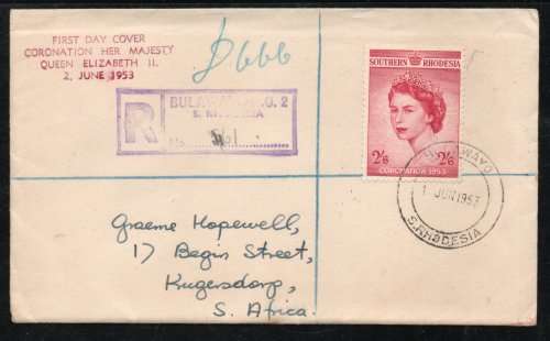 Southern Rhodesia 1953 QEII Coronation plain FDC with date stamp a day early. (1 JUN 1953)