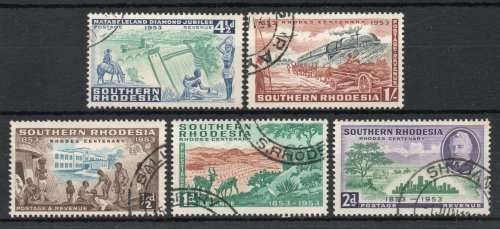 Southern Rhodesia 1953 Birth Centenary of Cecil Rhodes set of 5 vfu. SACC 73-77. Cat R139 (2023-25)