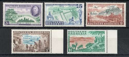 Southern Rhodesia 1953 Birth Centenary of Cecil Rhodes set of 5 lmm. SACC 73-77. Cat R97 (2023-25)