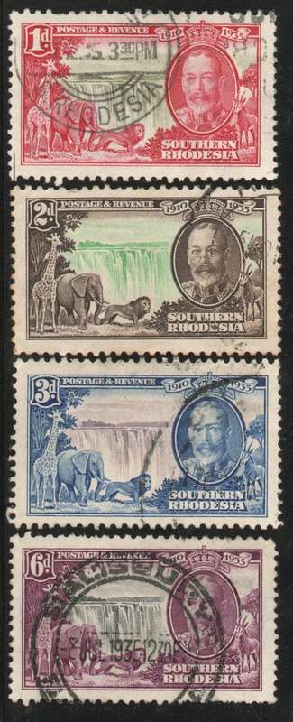 Southern Rhodesia 1935 KGV Silver Jubilee set of 4 very fine used. SACC 32-35. Cat R775 (2023-25)