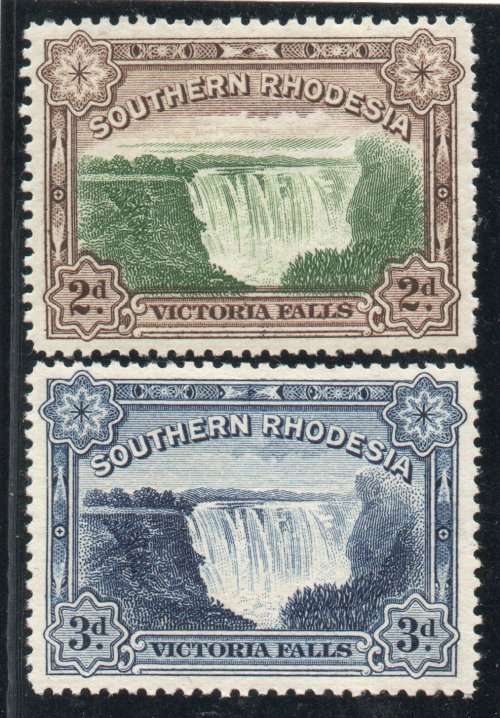 Southern Rhodesia 1932 Victoria Falls set of 2 lightly mounted mint. SACC 30-31. Cat R400 (2023-25)