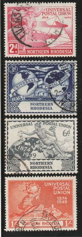 Northern Rhodesia 1949 UPU set of 4 very fine used. SACC 50-53. Cat R150 (2023-25)