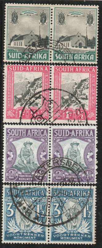 South Africa 1933-36 Voortrekker Memorial Fund set of 4 pairs vfu. SACC 51-54. Cat R230. (2023-25)