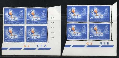 South Africa 1963-67 Definitive wmk RSA 2 x 2c control blocks of 4 lmm. SACC 228. Cat R90 (2023-25)