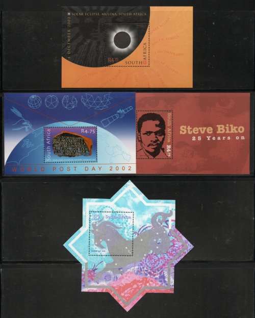 South Africa 2002 Miniature Sheets x 4 unmtd mint. SACC 1510, 1511, 1514, 1528. Cat R300 (2023-25)
