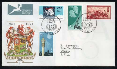 South West Africa 1971 `10th Anniversary of Republic` addressed FDC No 3. Cat R300 (2023-25)