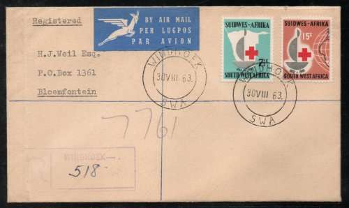 South West Africa 1963 Red Cross Centenary set of 2 on plain FDC. Cat R500 for illustrated (2023-25)