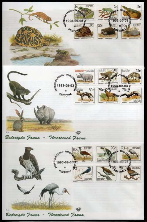 South Africa 1993 Definitive set on 3 FDC`s 6.1a, 6.1b & 6.1c