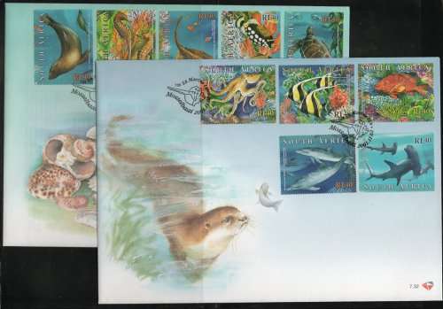 South Africa 2001 Marine Life set on 2 First Day Covers 7.32 and 7.33. Cat R95 (2023-25)