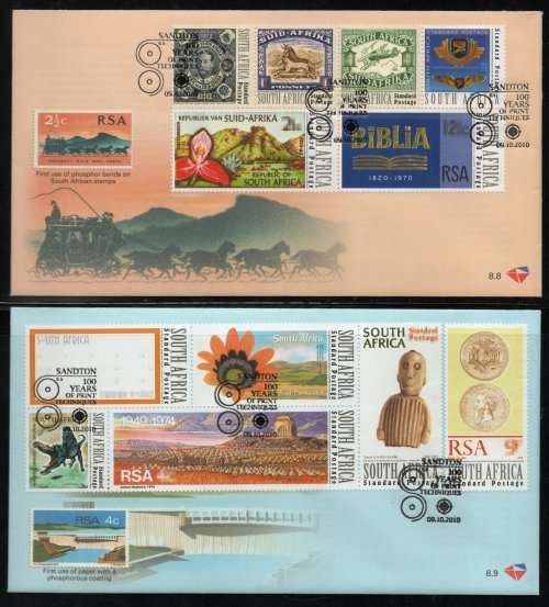 South Africa 2010 World Post Day set of 12 on 2 FDC`s 8.8 - 8.9. Cat R110 (2023-25)