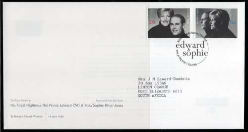 Great Britain 1999 Royal Wedding Prince Edward set of 2 on FDC. SG 2096-2097. Cat £2 (SG 2018)