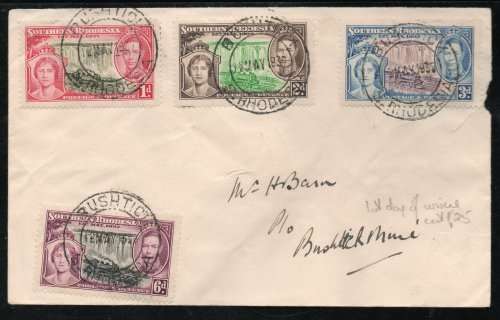 Southern Rhodesia 1937 KGVI Coronation set of 4 on plain FDC. SACC 38-41. Cat R650 Illustrated FDC.