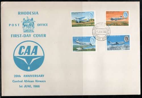 Rhodesia 1966 CAA 20th Anniversary set of 4 on FDC. SACC 161-164. Cat R175 (2023-25)