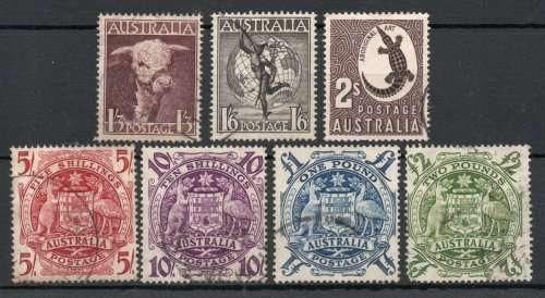 Australia 1948 Definitive set of 7 fine - very fine used. SG 223-224d. Cat £21 (2022)