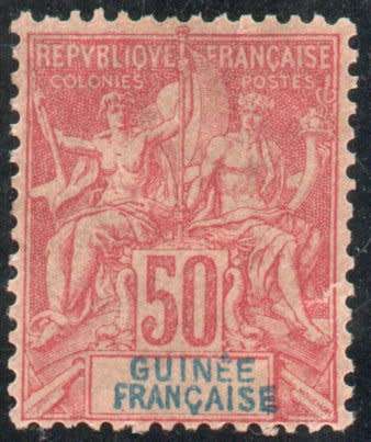 French Guinea 1892 Definitive 50c red on pink mounted mint. SG 11. Cat £50 (2013)