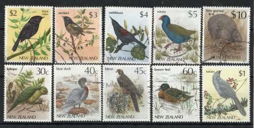 New Zealand 1982 Native Birds set of 10 very fine used. SG 1288-1297. Cat £15,90 (2013)