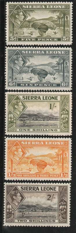 Sierra Leone 1938 Definitive part set of 5 lightly mounted mint. SG 194-197. Cat £14 (2022)