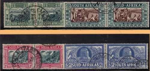South Africa 1938 Voortrekker set of 4 prs vfu 3d + 3d UHB V4 White spot edge of circle. SACC 75-78.