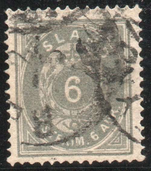 ICELAND 1876 DEFINITIVE 6a GREY FINE USED. SG 29a. CAT £14 (2013)