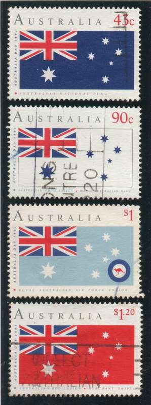 AUSTRALIA 1991 `90TH ANNIV OF AUSTRALIAN FLAG` SET OF 4 VFU. SG 1275-78. CAT 4,65 POUNDS.