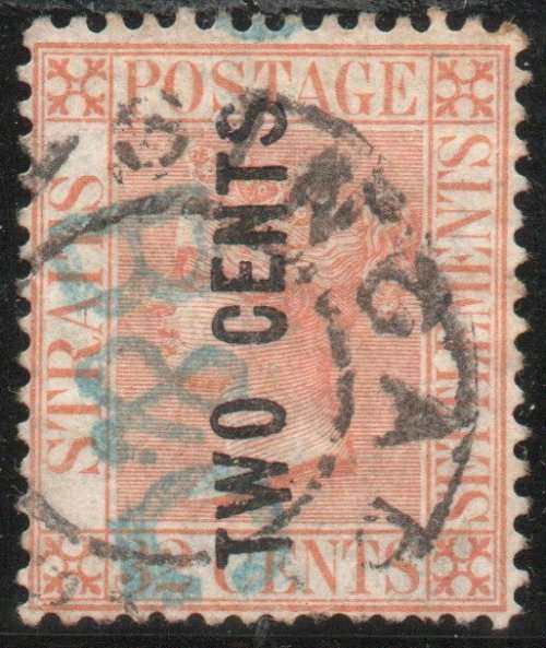 Malaysia Straits Settlement 1883 Surcharge 2c on 32c pale red fine used. SG 59. Cat £250 (2022)