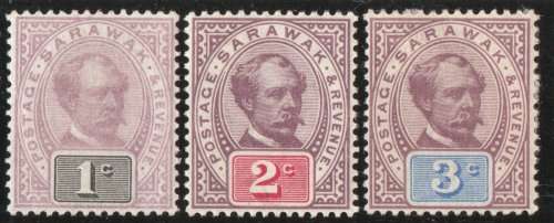 Sarawak 1888 Definitive 1c, 2c & 3c mounted mint. SG 8, 9 & 10. Cat £28,50 (2022)