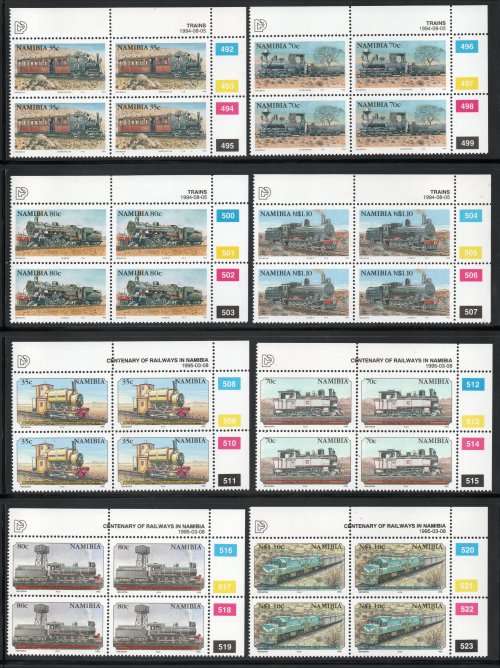 Namibia 1994 & 1995 Trains 2 sets in control blocks of 4 umm. SACC 116-123. Cat R204 (2023-25)