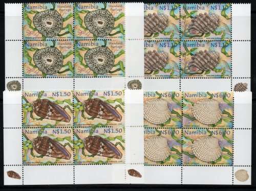 Namibia 1998 Shells of Namibia set of 4 in blocks of 4 umm. SACC 252-255. Cat R448 (2023-25)