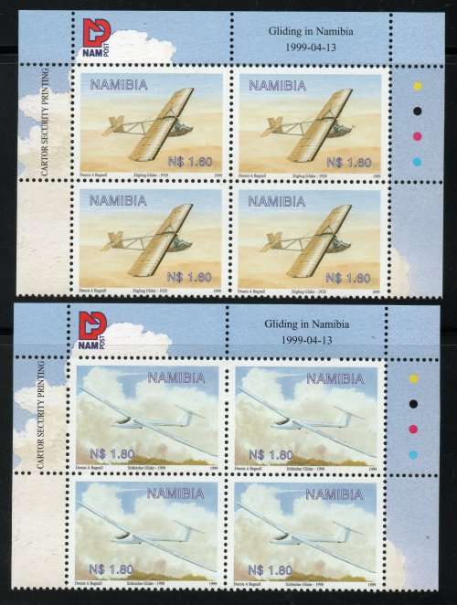 Namibia 1999 Gliding in Namibia set of 2 in blocks of 4 umm. SACC 296-297. Cat R240 (2023-25)