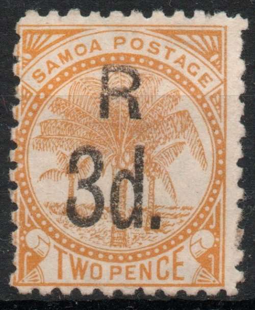 Samoa 1895-1900 Handstamped 3d on 2d orange-yellow mint no gum. SG 79. Cat £6 (2022)