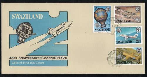 Swaziland 1983 Bicentenary of Manned Flight set of 4 on FDC. SG 431-434. Cat £1 (2014) for stamps.