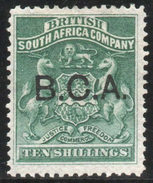 Nyasaland British Central Africa B.C.A. 1891-95 Defin 10/- green mounted mint. SG 13. Cat £200(2022)