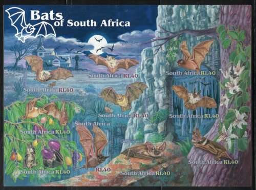 South Africa 2001 Bats of South Africa sheet of 10 umm. SACC 1420. Cat R150 (2023-25)