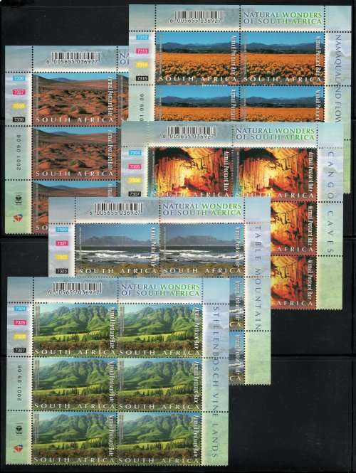 South Africa 2001 SA Natural Wonders set of 10 in Full Control Blocks of 6. Cat R3000 (2023-25)