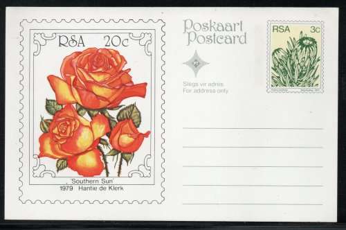 South Africa 1979 `Southern Sun` rose post card signed by Sol Kerzner founder of Southern Sun Hotel