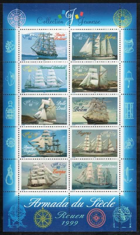 France 1999 Sailing Ships `Armada of the Century` sheetlet of 10 umm. SG 3600-3609. Cat £8,50 (2015)