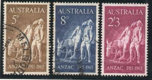 Australia 1965 Gallipoli Landing 50th Anniversary set of 3 vfu. SG 373-375. Cat £4,75 (2022)