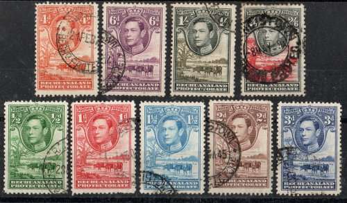 Bechuanaland 1938 KGVI Defin part set of 9 fine - very fine used. SACC 113-121. Cat R957 (2023-25)