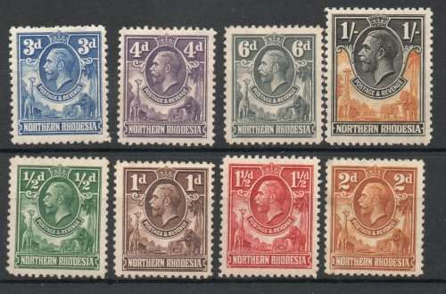 Northern Rhodesia 1925-29 KGV Definitive part set of 8 mostly umm. SACC 1-7 & 10. Cat R560 (2023-25)
