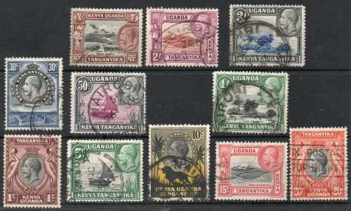 Kenya Uganda and Tanganyika 1935 KGV Definitive part set of 11 vfu. SG 110-120. Cat £28,30 (2022)