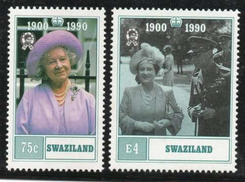 Swaziland 1990 Queen Mother 90th Birthday set of 2 unmounted mint. SG 570-71. Cat £2,75 (2018)