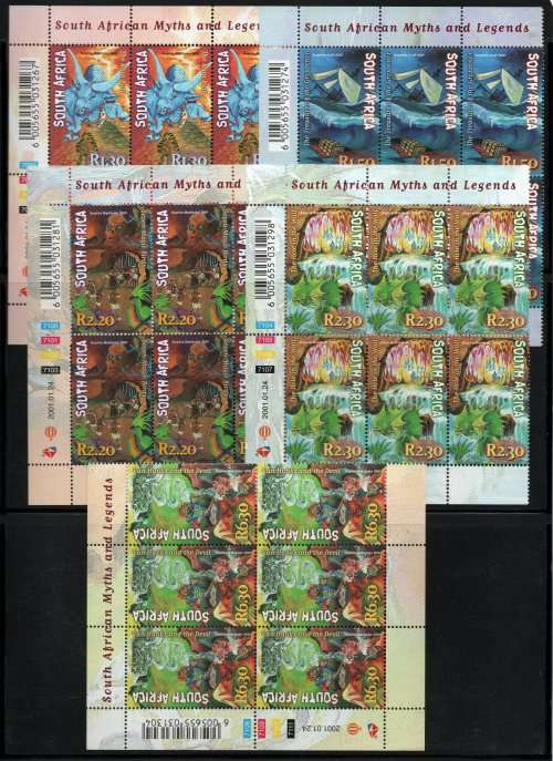 South Africa 2001 Myths and Legends set of 5 in cntr blocks of 6 umm SACC 1342-46 Cat R750 (2023-25)