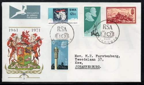 South West Africa 1971 `10th Anniversary of Republic` addressed FDC No 3. Cat R300 (2023-25)