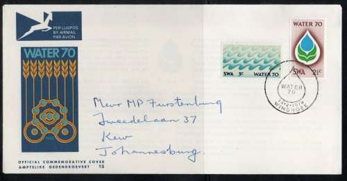 South West Africa 1970 `Water 70 Campaign` set of 2 on illustrated F.D.C. No 1 fine used. Cat R120.