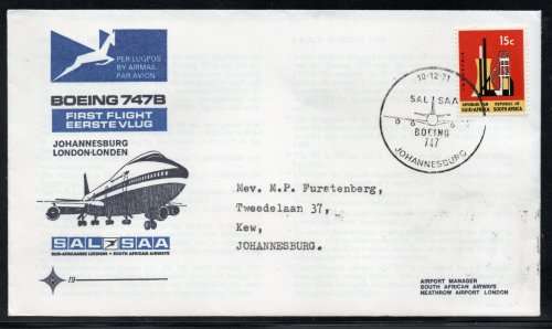 SOUTH AFRICA 1971 SAA FLIGHT JOHANNESBURG - LONDON OFFICIAL COVER NO 19 VFU. CAT R130 (SACC 2023-25)