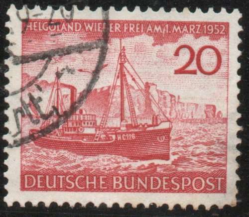GERMANY WEST 1952 `REHABILITATION OF HELIGOLAND` 20pf VFU. SG 1078. CAT 8,50 POUNDS