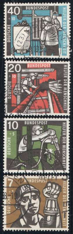 GERMANY WEST 1957 HUMANITARIAN RELIEF FUND SET OF 4 VFU. SG 1189-92. CAT 30 POUNDS.